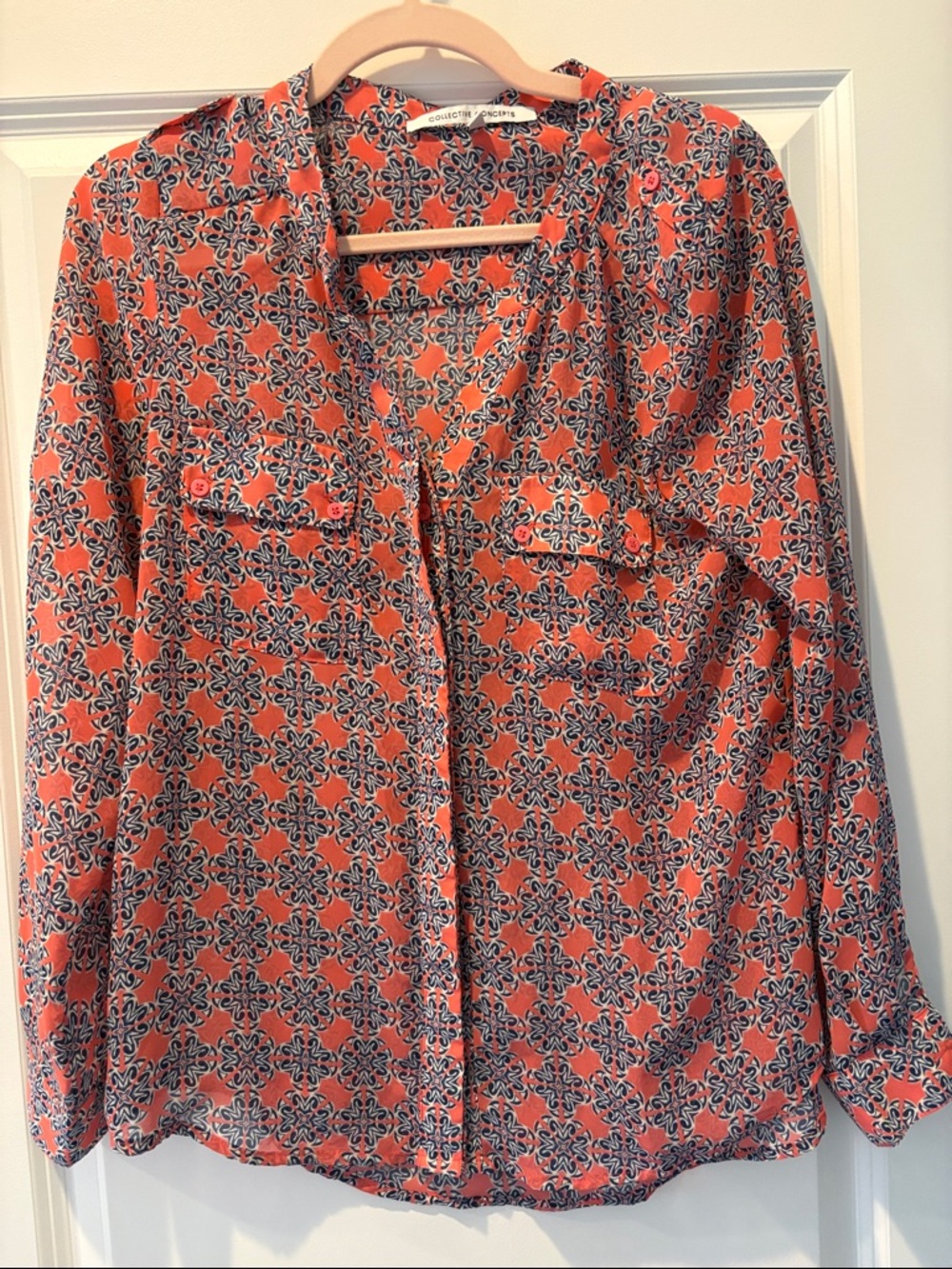 Collective Concepts Coral Printed Button-Down Blouse